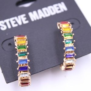 Steve Madden Women's Gold Tone MultiColor C Hoop Earrings New